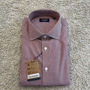 Tie Bar Trim Fit Men’s Dress Shirt - 16.5 Collar - 36/37 Sleeve - Red Checkered